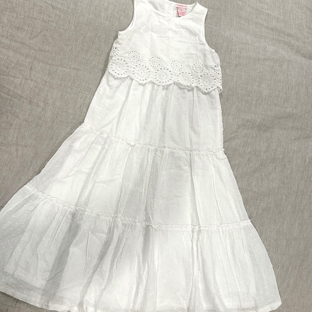 Girls White Maxi Dress with eyelet bodice - size S